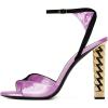 imageFSJ Ankle Strap High Gold Block Heels Slingback Side Flowers Pump Slingback Bow Open Toe Fashion Party Prom Sandal Shoe for Women 415 USViolet
