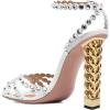 imageFSJ Ankle Strap High Gold Block Heels Slingback Side Flowers Pump Slingback Bow Open Toe Fashion Party Prom Sandal Shoe for Women 415 USWhite