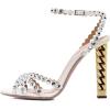 imageFSJ Ankle Strap High Gold Block Heels Slingback Side Flowers Pump Slingback Bow Open Toe Fashion Party Prom Sandal Shoe for Women 415 USWhite