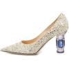 imageFSJ Women Bridal Pointed Toe Mid Low Heels Crystal Pumps Slip on Comfort Wedding Glitter ShoesGold