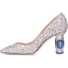 imageFSJ Women Bridal Pointed Toe Mid Low Heels Crystal Pumps Slip on Comfort Wedding Glitter ShoesLavender