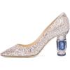 imageFSJ Women Bridal Pointed Toe Mid Low Heels Crystal Pumps Slip on Comfort Wedding Glitter ShoesPinkish Multi
