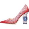 imageFSJ Women Bridal Pointed Toe Mid Low Heels Crystal Pumps Slip on Comfort Wedding Glitter ShoesRed