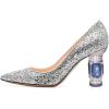 imageFSJ Women Bridal Pointed Toe Mid Low Heels Crystal Pumps Slip on Comfort Wedding Glitter ShoesSilver