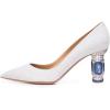 imageFSJ Women Bridal Pointed Toe Mid Low Heels Crystal Pumps Slip on Comfort Wedding Glitter ShoesWhite