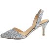 imageFSJ Women Fashion Low Kitten Heels Pumps Pointed Toe Slingback Sandals Comfy Wedding Party Sexy Dress Shoes Size 415 USSilver
