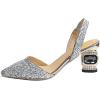 imageFSJ Women Fashion Low Kitten Heels Pumps Pointed Toe Slingback Sandals Comfy Wedding Party Sexy Dress Shoes Size 415 USSilver Glitter Crystal