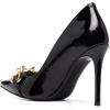 imageFSJ Women Fashion Pointed Toe Stilleto Heels Dress Pumps Metal Chain Slip On Wide Width High Heel Pumps Evening Party Shoes Size 415 USBlack