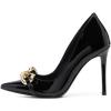 imageFSJ Women Fashion Pointed Toe Stilleto Heels Dress Pumps Metal Chain Slip On Wide Width High Heel Pumps Evening Party Shoes Size 415 USBlack