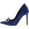 imageFSJ Women Fashion Pointed Toe Stilleto Heels Dress Pumps Metal Chain Slip On Wide Width High Heel Pumps Evening Party Shoes Size 415 USBlue