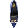 imageFSJ Women Fashion Pointed Toe Stilleto Heels Dress Pumps Metal Chain Slip On Wide Width High Heel Pumps Evening Party Shoes Size 415 USBlue