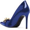 imageFSJ Women Fashion Pointed Toe Stilleto Heels Dress Pumps Metal Chain Slip On Wide Width High Heel Pumps Evening Party Shoes Size 415 USBlue