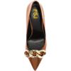 imageFSJ Women Fashion Pointed Toe Stilleto Heels Dress Pumps Metal Chain Slip On Wide Width High Heel Pumps Evening Party Shoes Size 415 USBrown
