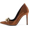 imageFSJ Women Fashion Pointed Toe Stilleto Heels Dress Pumps Metal Chain Slip On Wide Width High Heel Pumps Evening Party Shoes Size 415 USBrown