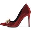 imageFSJ Women Fashion Pointed Toe Stilleto Heels Dress Pumps Metal Chain Slip On Wide Width High Heel Pumps Evening Party Shoes Size 415 USRed