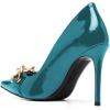 imageFSJ Women Fashion Pointed Toe Stilleto Heels Dress Pumps Metal Chain Slip On Wide Width High Heel Pumps Evening Party Shoes Size 415 USTurquoise
