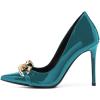 imageFSJ Women Fashion Pointed Toe Stilleto Heels Dress Pumps Metal Chain Slip On Wide Width High Heel Pumps Evening Party Shoes Size 415 USTurquoise