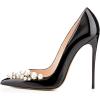 imageFSJ Women Formal Pointed Toe Pumps High Heel Sexy Stilettos Slip On Office Cute Evening Dress Shoes Size 415 USBlack Pearl