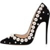 imageFSJ Women Formal Pointed Toe Pumps High Heel Sexy Stilettos Slip On Office Cute Evening Dress Shoes Size 415 USBlacksuede Pearls