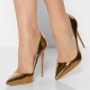 imageFSJ Women Formal Pointed Toe Pumps High Heel Sexy Stilettos Slip On Office Cute Evening Dress Shoes Size 415 USGold Leather