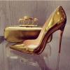 imageFSJ Women Formal Pointed Toe Pumps High Heel Sexy Stilettos Slip On Office Cute Evening Dress Shoes Size 415 USGold Leather