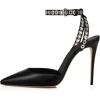imageFSJ Women Pencil High Heel Spikes Studded Sandal Slip On DOrsay Evening Pump Ankle Strap Clear Ballroom Dance Shoe Size 415 USBlack 1