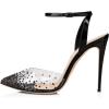 imageFSJ Women Pencil High Heel Spikes Studded Sandal Slip On DOrsay Evening Pump Ankle Strap Clear Ballroom Dance Shoe Size 415 USBlack12cm