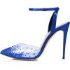 imageFSJ Women Pencil High Heel Spikes Studded Sandal Slip On DOrsay Evening Pump Ankle Strap Clear Ballroom Dance Shoe Size 415 USBlue12cm