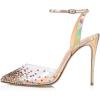 imageFSJ Women Pencil High Heel Spikes Studded Sandal Slip On DOrsay Evening Pump Ankle Strap Clear Ballroom Dance Shoe Size 415 USColorful