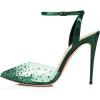 imageFSJ Women Pencil High Heel Spikes Studded Sandal Slip On DOrsay Evening Pump Ankle Strap Clear Ballroom Dance Shoe Size 415 USForest Green