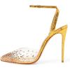 imageFSJ Women Pencil High Heel Spikes Studded Sandal Slip On DOrsay Evening Pump Ankle Strap Clear Ballroom Dance Shoe Size 415 USGold12cm