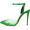 imageFSJ Women Pencil High Heel Spikes Studded Sandal Slip On DOrsay Evening Pump Ankle Strap Clear Ballroom Dance Shoe Size 415 USGreen