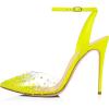 imageFSJ Women Pencil High Heel Spikes Studded Sandal Slip On DOrsay Evening Pump Ankle Strap Clear Ballroom Dance Shoe Size 415 USLime12cm