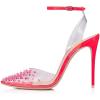 imageFSJ Women Pencil High Heel Spikes Studded Sandal Slip On DOrsay Evening Pump Ankle Strap Clear Ballroom Dance Shoe Size 415 USPink