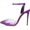 imageFSJ Women Pencil High Heel Spikes Studded Sandal Slip On DOrsay Evening Pump Ankle Strap Clear Ballroom Dance Shoe Size 415 USPurple