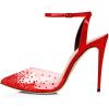 imageFSJ Women Pencil High Heel Spikes Studded Sandal Slip On DOrsay Evening Pump Ankle Strap Clear Ballroom Dance Shoe Size 415 USRed