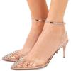 imageFSJ Women Pencil High Heel Spikes Studded Sandal Slip On DOrsay Evening Pump Ankle Strap Clear Ballroom Dance Shoe Size 415 USSalmon