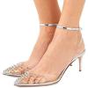 imageFSJ Women Pencil High Heel Spikes Studded Sandal Slip On DOrsay Evening Pump Ankle Strap Clear Ballroom Dance Shoe Size 415 USSilver