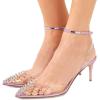 imageFSJ Women Pencil High Heel Spikes Studded Sandal Slip On DOrsay Evening Pump Ankle Strap Clear Ballroom Dance Shoe Size 415 USViolet