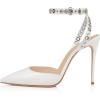 imageFSJ Women Pencil High Heel Spikes Studded Sandal Slip On DOrsay Evening Pump Ankle Strap Clear Ballroom Dance Shoe Size 415 USWhite 1