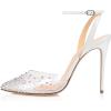 imageFSJ Women Pencil High Heel Spikes Studded Sandal Slip On DOrsay Evening Pump Ankle Strap Clear Ballroom Dance Shoe Size 415 USWhite 2