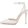 imageFSJ Women Pencil High Heel Spikes Studded Sandal Slip On DOrsay Evening Pump Ankle Strap Clear Ballroom Dance Shoe Size 415 USWhite