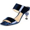 imageFSJ Women Rhinestones Studded High Heels Mules Slip On Double Strap Open Toe Sandal Evening Shoe Size 415 USNavy Blue