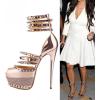 imageFSJ Women Sexy Studded Rivets Glossy Peep Toe Platform Sandals Stiletto Ultra High Heel Ankle Strap Party Prom Evening Dress Ladies Shoes Size 415 USRose Gold