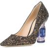 imageFSJ Women Bridal Pointed Toe Mid Low Heels Crystal Pumps Slip on Comfort Wedding Glitter ShoesBlack Gold