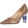 imageFSJ Women Bridal Pointed Toe Mid Low Heels Crystal Pumps Slip on Comfort Wedding Glitter ShoesBrown