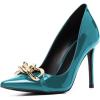 imageFSJ Women Fashion Pointed Toe Stilleto Heels Dress Pumps Metal Chain Slip On Wide Width High Heel Pumps Evening Party Shoes Size 415 USTurquoise