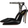 imageFSJ Women Pencil High Heel Spikes Studded Sandal Slip On DOrsay Evening Pump Ankle Strap Clear Ballroom Dance Shoe Size 415 USBlack 1