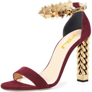 imageFSJ Ankle Strap High Gold Block Heels Slingback Side Flowers Pump Slingback Bow Open Toe Fashion Party Prom Sandal Shoe for Women 415 USRed
