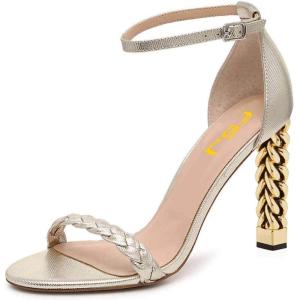 imageFSJ Ankle Strap High Gold Block Heels Slingback Side Flowers Pump Slingback Bow Open Toe Fashion Party Prom Sandal Shoe for Women 415 USSilver